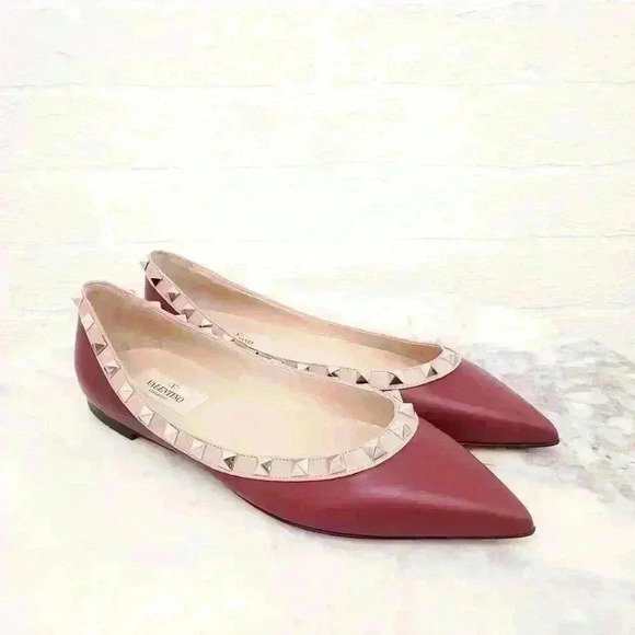 VALENTINO GARAVANI Rockstud Calfskin Leather Pointed Ballet Flats - Picture 2 of 16